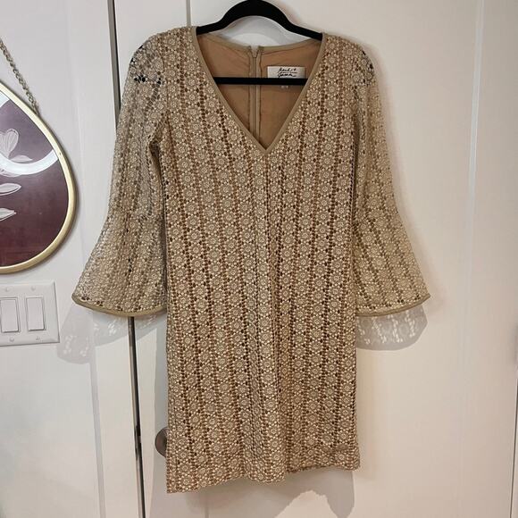 Badgley Mischka Gold Sequin Bell Sleeve Mini Dress XS - Picture 1 of 10